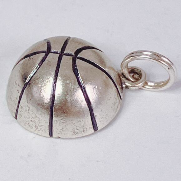 Vintage Sterling Silver Basketball Charm Pendant 1960s Sports Jewelry - Picture 5 of 8